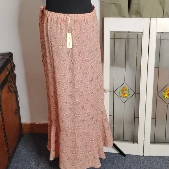 - Max Studios Peachy Pink Yellow Floral Hi-Low Maxi Skirt NWT - Picture 5 of 6